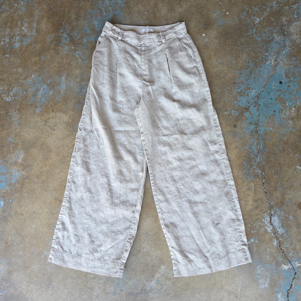 Madewell The Harlow Wide Leg Pant 100% Linen Size 8 Natural Pleated NJ996 - Picture 3 of 11